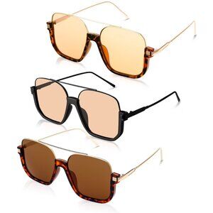 3 Pcs Retro Oversized Aviato Sunglasses for Women, Square Semi Rimless Sun Glass
